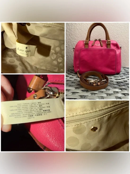 Kate Spade Pink Leather Satchel Crossbody Bag Brown Top Handles - Picture 3 of 16